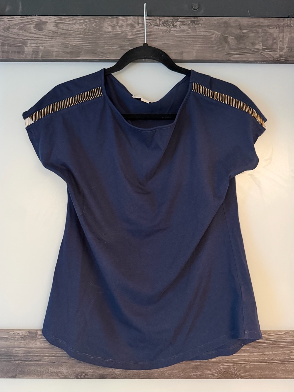 Michael Kors Navy Tee with Gold Accent Shoulders